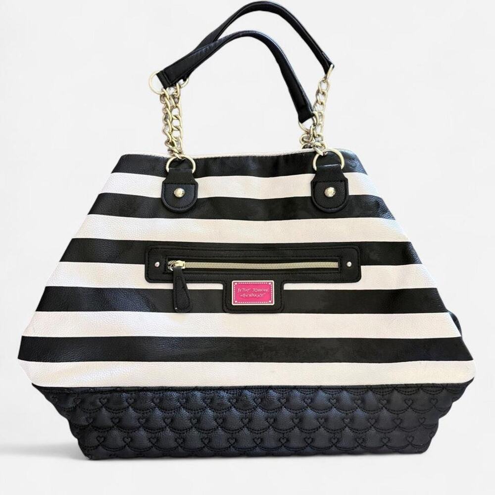 Betsey johnson black and white striped handbag